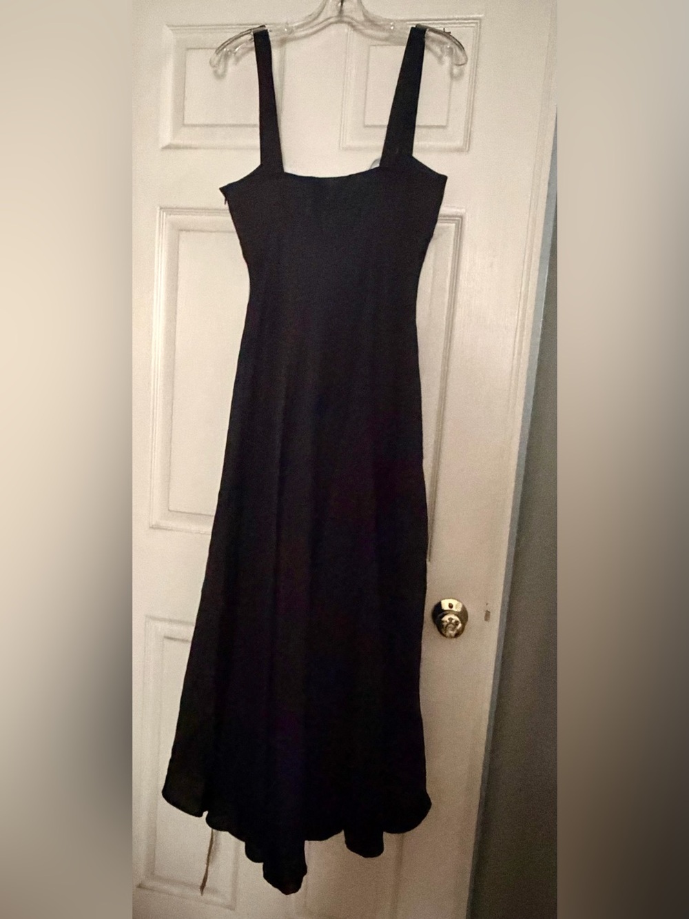 Bekki Linen Dress | Reformation Black High-Low Slip Dress with Side Slit - Picture 6 of 10